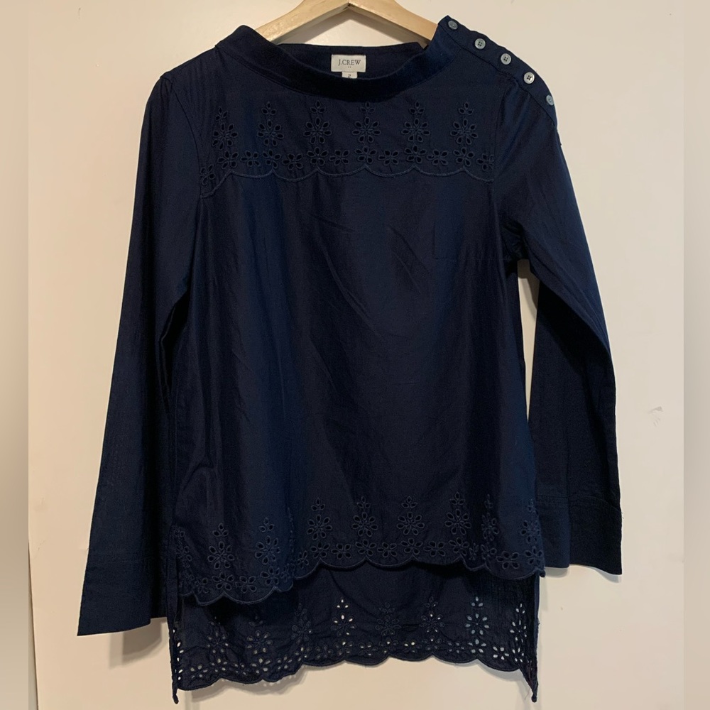 J. Crew Eyelet Button Detail Top Navy Blue Size 2